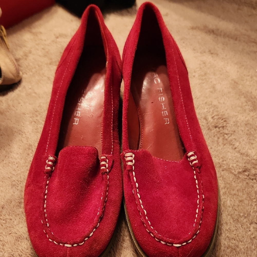 Marc Fisher Red Flats Suede Loafers